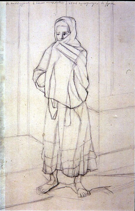 Disegni di Brancaleone Cugusi da Romana: studio per Donna con scialle