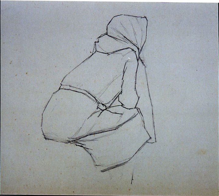 Disegni di Brancaleone Cugusi da Romana: studio per Donna di spalle - 2