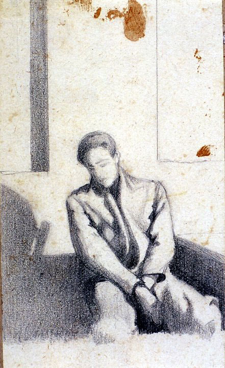 Disegni di Brancaleone Cugusi da Romana: studio per Uomo seduto