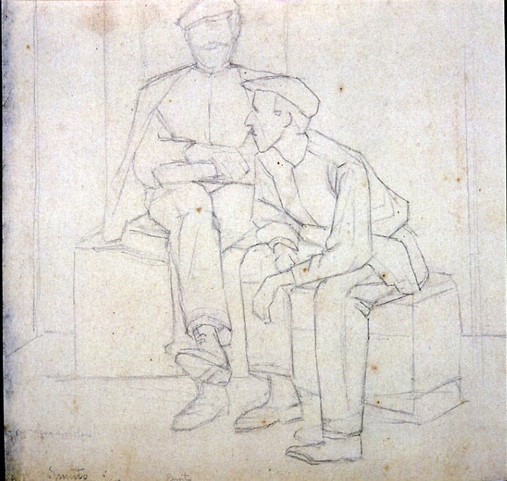 Disegni di Brancaleone Cugusi da Romana: Due uomini con berretto