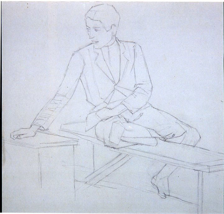 Disegni di Brancaleone Cugusi da Romana: Giovane seduto su panca